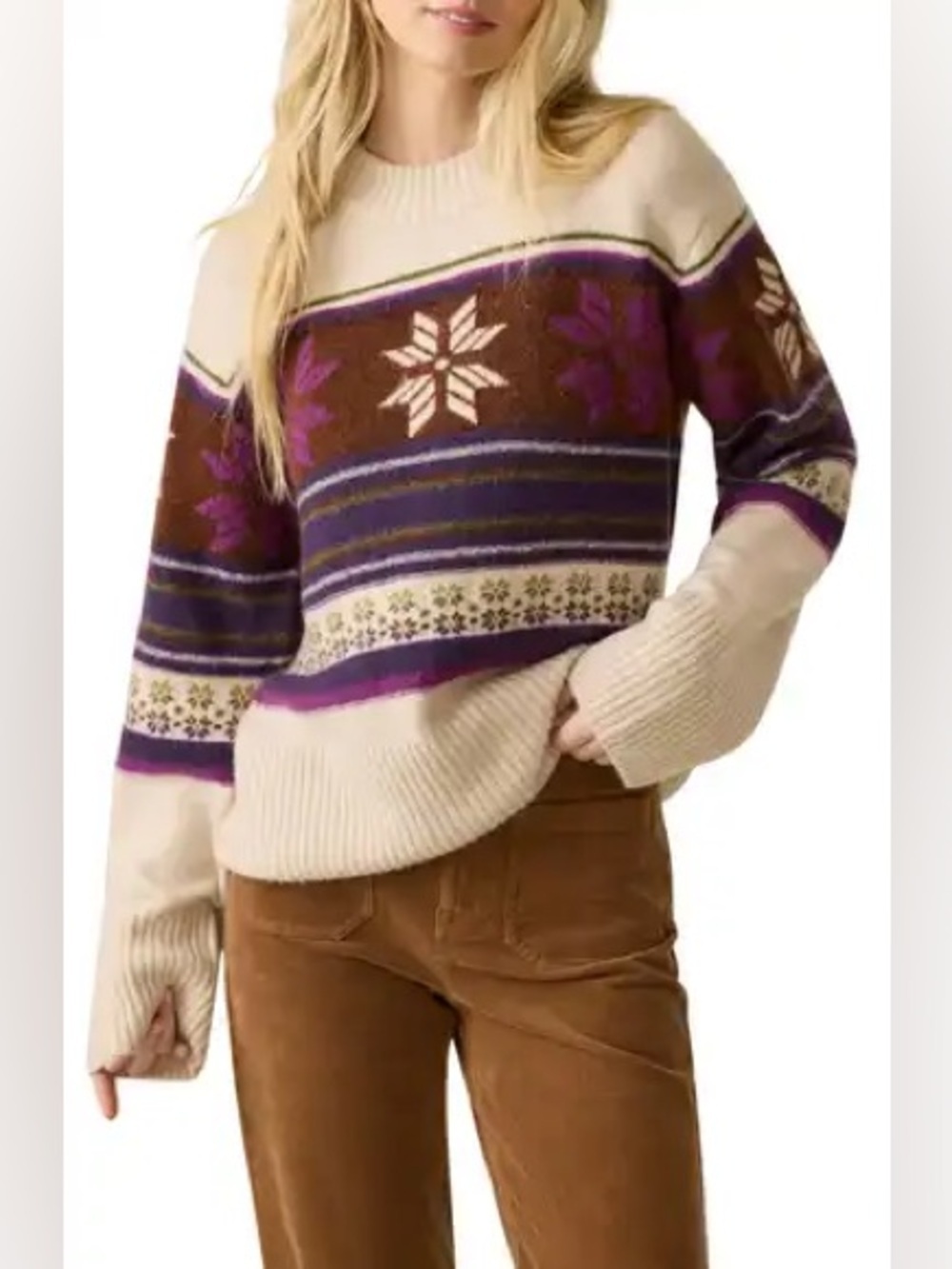 Faherty Winter Solstice Patterned Crewneck Sweater Size L $198 MSRP Casual Cozy